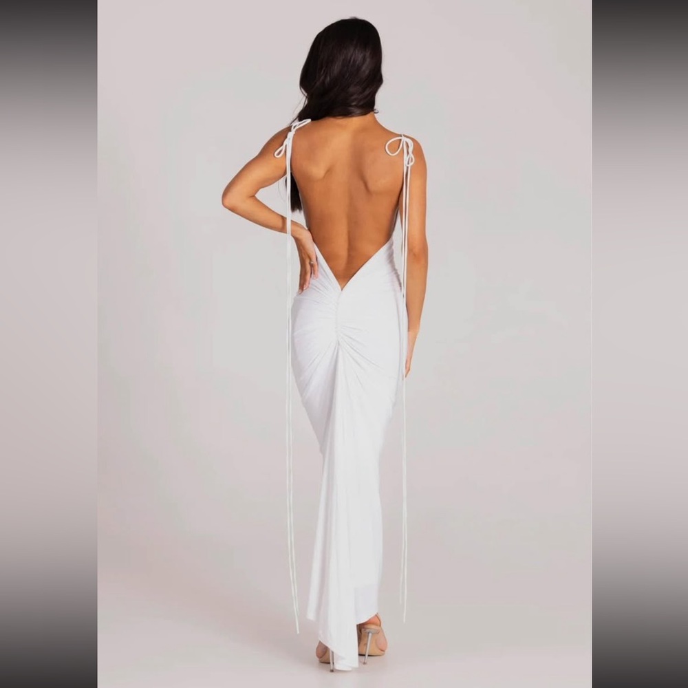 Open-Back White Maxi Dress with Tie Shoulders